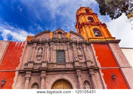 Templo Del Oratorio De San Felipe Neri Church Facade San Miguel de Allende Mexico. Built in 1700s named for San Felipe Neri from Florence who founded Oratorio Catholic Order
