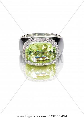 peridot engagement fashion diamond ring isolated on white
