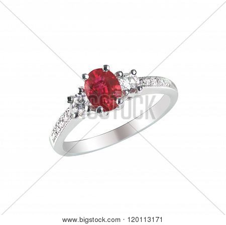Ruby Center Stone Ring isolated on white