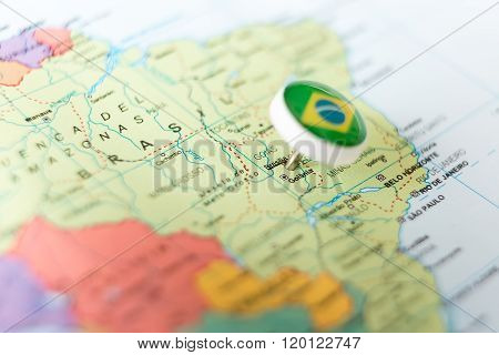 Pin Pointing Brasilia On Brazilian Map