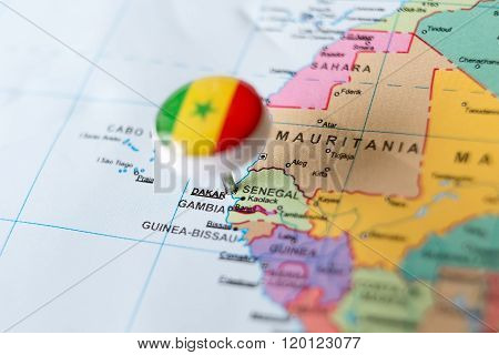 Senegalese Flag Pin Pointing Dakar