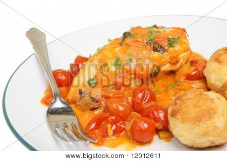 Cacciatore ไก่เสิร์ฟพร้อมมันฝรั่งอบ