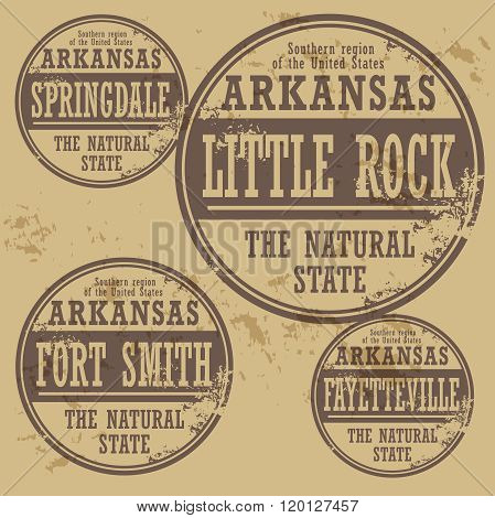 Grunge Rubber Stamp Set With Names Of Arkansas Cities