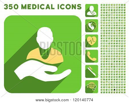 Patient Assistance Icon and Medical Longshadow Icon Set