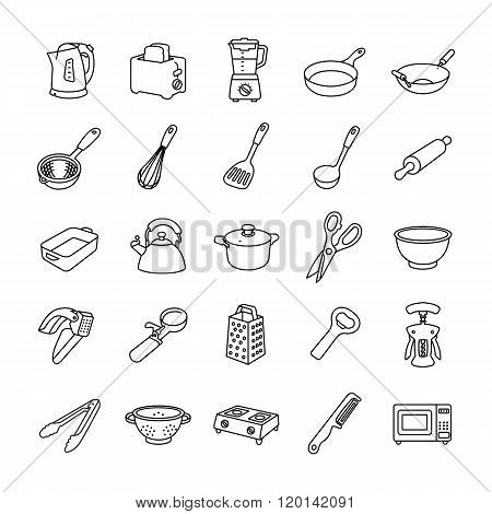 Kitchenware outlines vector icons