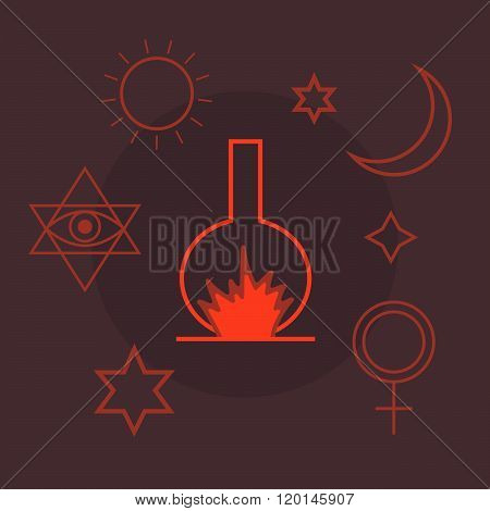 Alchemy spirituality occultism chemistry magic symbols in flat style