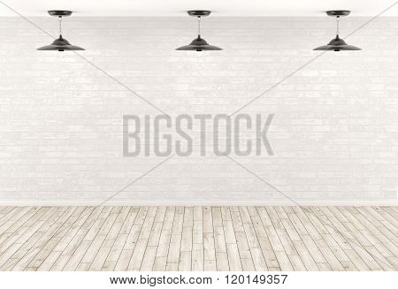 Interior Background Lamps Over The Brick Wall 3D Render