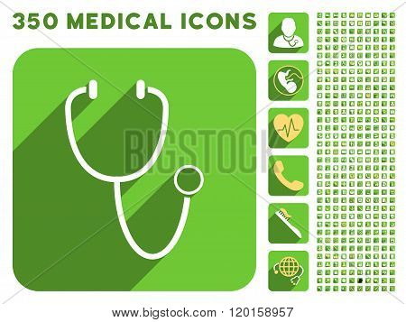 Stethoscope Icon and Medical Longshadow Icon Set