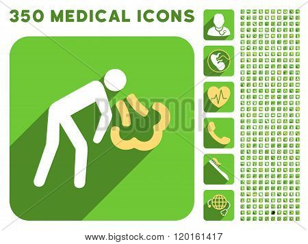 Vomiting Person Icon and Medical Longshadow Icon Set