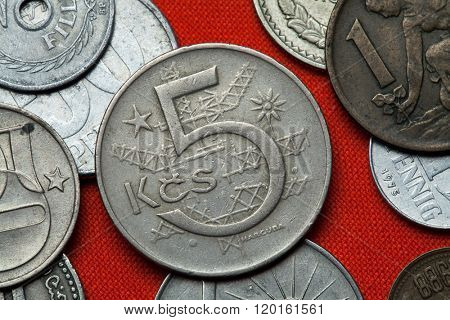 Coins of Czechoslovakia. Czechoslovak five koruna coin (1966) coined in the Czechoslovak Socialist Republic.