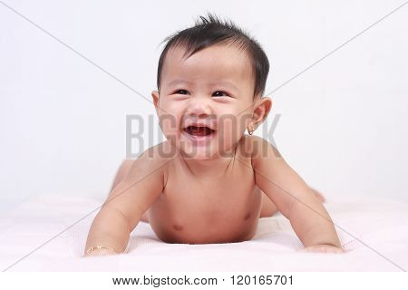 Cute Adorable Asian Baby Girl Laughing