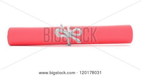 Red Letter Scroll Tied With String, Handmade Natural Bow Isolated