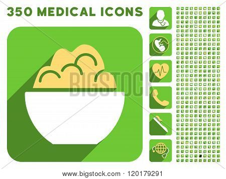 Porridge Bowl Icon and Medical Longshadow Icon Set