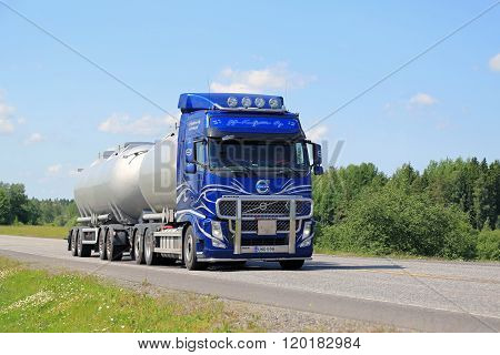 Blue Volvo Fh Tank Truck On Summer Highway