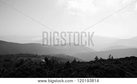 Black and white Views of the Carpathian Mountains. Mount Goverla