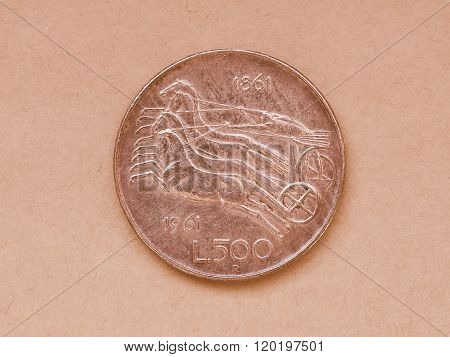 Italian 500 Lire Coin Vintage