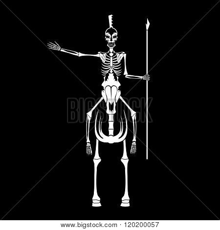Skeleton In Spartan Helmet With Spear On The Horse