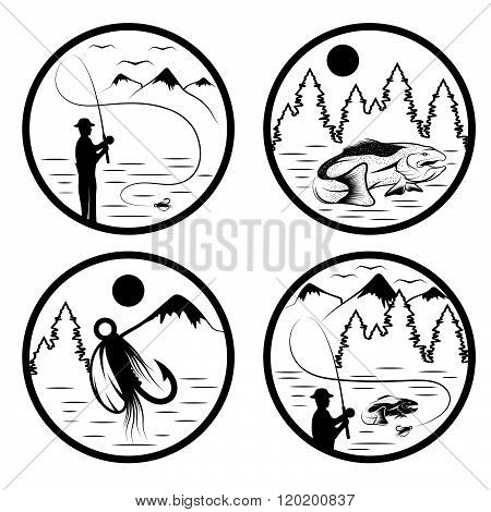 Set Of Vintage Labels With Fishing Theme