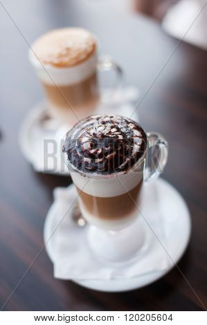 Two Glass Cups Of Latte