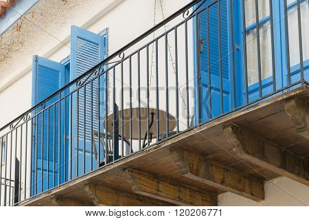 Nafplio, Greece 28 December 2015. Beautiful colorful balcony at Nafplio in Greece.