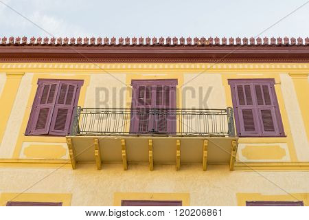 Nafplio, Greece 28 December 2015. Beautiful colorful balcony at Nafplio in Greece.