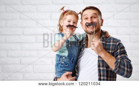 Funny Family Father And Child With A Mustache