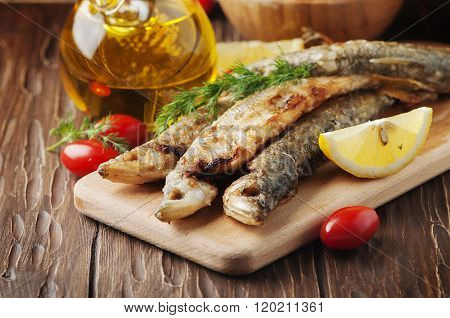 Rrussian Traditional Fish Smelt On The Wooden Table