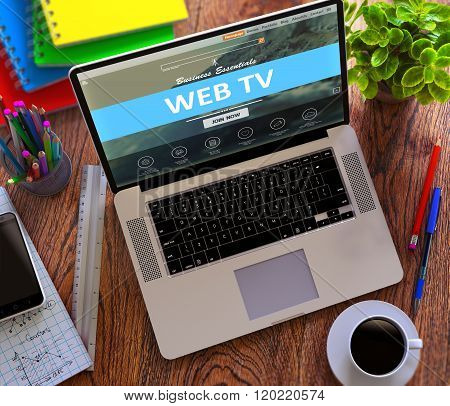 Web TV Concept on Modern Laptop Screen.