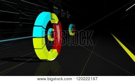Illustration of a futuristic street with buildings and speed lights