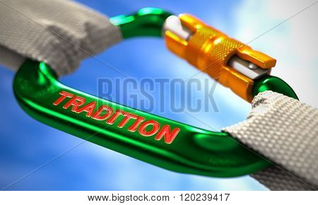 Green Carabine Hook with Text Tradition.