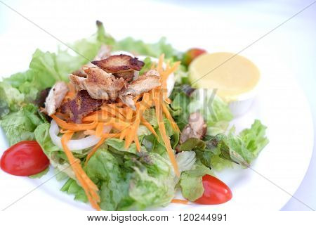 Fresh chiken salad Healthy food on the table in the kitchen