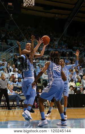 CHAPEL HILL, NC-FEB 28: Duke Blue Devils guard Rebecca Greenwell (23) goes up for a shot against the University of North Carolina Tar Heels on February 28, 2016 at Carmichael Arena.