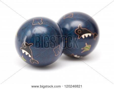 Pair Of Blue Chinese Meditation Balls