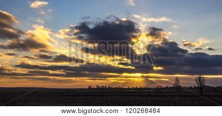 Sunset in village