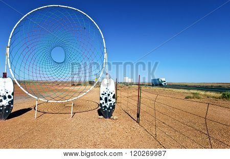 Meteor City, U.S.A. - May 24, 2011: Arizona, Native American symbols in a roadside attrction on the Route 66.