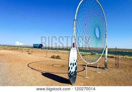 Meteor City, U.S.A. - May 24, 2011: Arizona, Native American symbols in a roadside attrction on the Route 66.