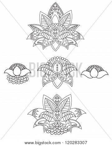 Beautiful Lotus: Ornament Vector Yoga. Hand Drawn Element. Picture For Design.