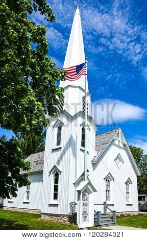 Dwight, U.S.A. - May 17, 2011: Illinois, Route 66, the Carpenter Gothic church.