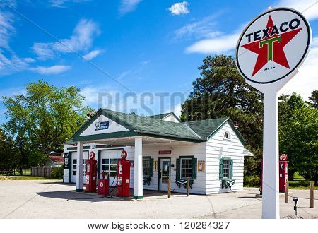 Dwight, U.S.A. - May 17, 2011: Illinois, Route 66, the old Texaco gas station.
