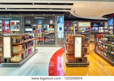 DUBAI - JUNE 23, 2015: Dubai duty-free at Dubai International Airport. Dubai International Airport is the primary airport serving Dubai, United Arab Emirates