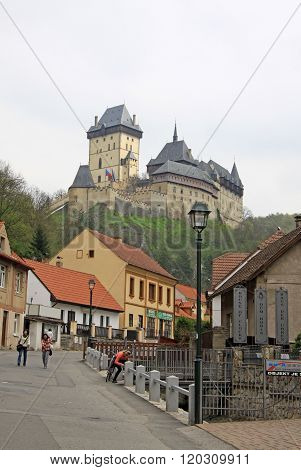 Karlstejn, Czech Republic - April 30, 2013: Main Street Leading To The Karlstein Castle, Karlstejn,