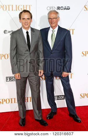 NEW YORK-OCT 27: Actor Neal Huff (L) and Phil Saviano attend the 'Spotlight' New York premiere at Ziegfeld Theatre on October 27, 2015 in New York City.