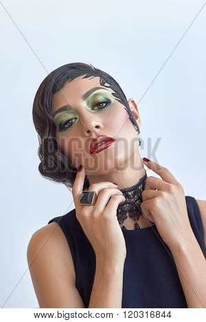 Retro Fashion Portrait Of Elegant Woman, 1920S Styled, Feather Hairstyle
