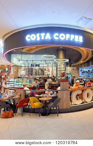 BANGKOK, THAILAND - JUNE 21, 2015: Costa Coffee interior. Costa Coffee is a British multinational coffeehouse company headquartered in Dunstable, United Kingdom