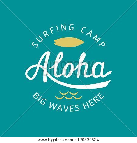Aloha Hand Lettering. Vector Calligraphy Typography Illustration. Hawaiian Handmade Tropical T-shirt