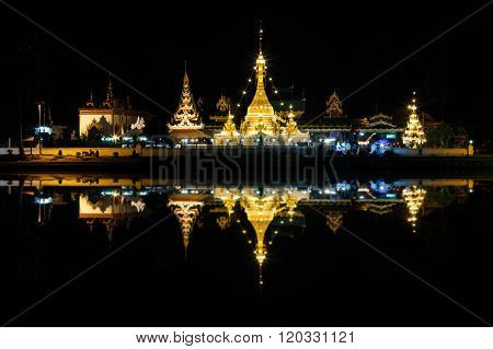 Wat Jong Klang And Wat Jong Kham At Night In Mae Hong Son Province, Thailand.