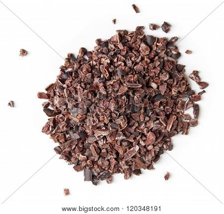 Heap Of Cacao Nibs On White Background
