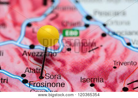 Sora pinned on a map of Italy