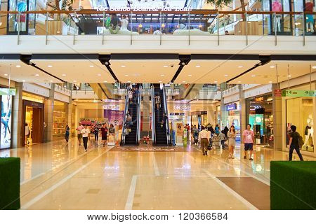 BANGKOK, THAILAND - JUNE 20, 2015: interior of shopping center. Shopping centers such as Siam Paragon, Central World Plaza, Emperium, Gaysorn and Central Chidlom become shopping Mecca for shopaholics