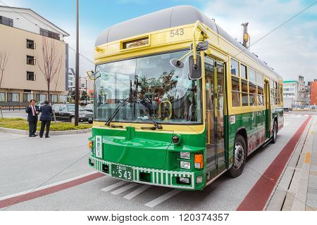 MIE JAPAN - NOVEMBER 20 2015: City bus and loop bus operated for tourists and people of Ise city in Mie prefecture